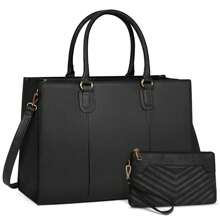 Laptop Bag For Women 15.6 Inch Work Tote Bags Leather Computer Bag With Clutch Purse Professional Office Briefcase Waterproof Handbag Shoulder Bag For Business Travel College - 黑色 - 查看 1
