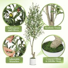 Broadfashion Artificial Olive Trees, 5/6/7 Ft Tall Fake Olive Trees For Indoor, Faux Olive Silk Tree, Large Olive Plants With White Planter For Home Decor And Housewarming Gift, 1/2Pack