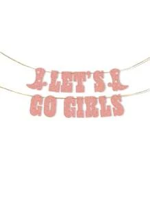 Pancarta de purpurina "¡Vamos chicas!" - Champán, decoraciones para despedida de soltera, banderín de cumpleaños de vaquera, suministros para fiesta con tema de rodeo y botas de vaquera con purpurina