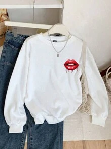 Custom Personalized Gifts, Custom Women's Crew Neck Sweatshirt - Choose Your Favorite Lips Pattern And Design Your Own Personalized Printed Pullover Sweatshirt As Gifts For Girlfriends