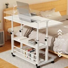 3-Tier Height Adjustable Mobile Small Laptop Table With Rollers Overbed Desk Stand PC Computer Shelf 60cm*40cm - White - View 1