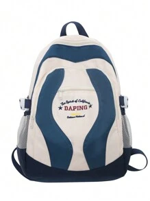 2024春夏新款大容量男士背包，大学生旅行背包，时尚休闲撞色百搭简约设计，适合假期、上学、旅行、上学、笔记本电脑等各种场合，是运动生活、夏季出行、春假旅行的理想之选。这款背包容量大，是学生书包、大学包、旅行必备单品。 - 藍色 - 查看 3