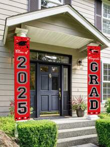 1 par de díptico de pilar de graduación con tema, bandera de puerta roja, díptico de puerta de graduación, pancarta colgante de felicitaciones de graduación, decoración colgante de puerta de clase de 2025 felicitaciones, decoración de fiesta de graduación, suministros de decoración del hogar de temporada de graduación - Rojo - Ver 8