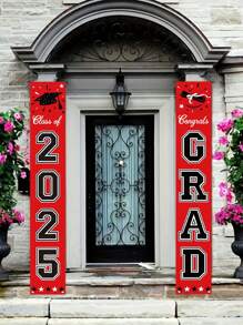 1 par de díptico de pilar de graduación con tema, bandera de puerta roja, díptico de puerta de graduación, pancarta colgante de felicitaciones de graduación, decoración colgante de puerta de clase de 2025 felicitaciones, decoración de fiesta de graduación, suministros de decoración del hogar de temporada de graduación - Rojo - Ver 9