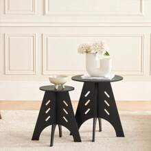 SoBuy HFBT01-K-SCH, Round Side Table Coffee Table Sofa Side Table Bedside Table Nightstand In Mortise And Tenon Structure, H48.5 X Φ30.5cm, Black - Black - View 9