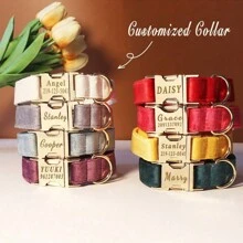 Multiple Colour Velvet Personalise Dog Collar Engraved Pet Name Plate Metal Buckle,Wedding Puppy Gift,Gold,Stylish,Soft And Does Not Harm The Skin,Colorful,Vintage,Simple,Unisex,Casual,Cuties,Custom,Personalized,Unique,Boyfriend,Girlfriend,Dad,Mom,Family,Friends,For Anniversaries,For Birthdays,For Graduation,For Prom,For Party,Gold Jewelry,Ideal Gifts For Him,Ideal Gifts For Her