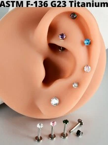 1PC G23 Titanium Round Zirconia Internal Thread Labret Lip Rings Cz Ear Cartilage Tragus Helix Earring Lobe Piercing Jewelry - 1 Titanium Plated Original Color - View 3