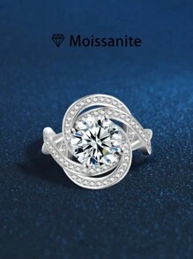 1pc Women's Quality Single Ring, Globe Round Ring For Women, 4g 925 Sterling Silver, 2 Carat Moissanite, Bohemian Palace Style Jewelry, Engagement, Wedding, Anniversary, Valentine's Day Gift, Comes With Moissanite Certificate And Delicate Gift Box