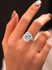 1pc Women's Quality Single Ring, Globe Round Ring For Women, 4g 925 Sterling Silver, 2 Carat Moissanite, Bohemian Palace Style Jewelry, Engagement, Wedding, Anniversary, Valentine's Day Gift, Comes With Moissanite Certificate And Delicate Gift Box