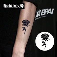 Boldink Técnica de tatuaje no permanente Boldink, diseño de silueta minimalista de rosa, nuevo diseño de tatuaje, pegatina de tatuaje, dura 1-2 semanas, diseño de tatuaje delicado, sin brillo, excelente opción para tatuaje temporal