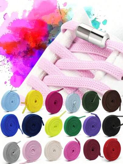 1Pair Elastic No-Tie Shoelaces, Flat Shoelaces,Quick-Slouchy Shoelaces With Metal Lock, Shoe Strings.