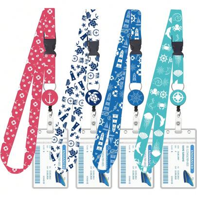 4 Peças/Pacote Corda para Crachá Retrátil à Prova d'Água, Acessório Essencial para Cruzeiro, Material Escolar, Volta às Aulas