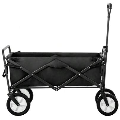 Carro plegable para exteriores, carrito todoterreno, carrito de mano plegable para jardín, portavasos de malla, asas ajustables, bolsa de tela, rueda delantera giratoria de 360°, color negro