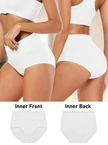 HANQIYA 8pcs/Pack Women High Waisted Underwear, Soft, Comfortable, Elegant, Solid Color White Ladies Panties, Breathable Stretchy Underwear Suitable For Casual Wear