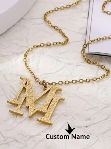 1 szt. spersonalizowany naszyjnik z mrożonej stali nierdzewnej - styl vintage boho z nakładającą się literą "M", złoty, do codziennego stroju, na imprezy i święta, spersonalizowany naszyjnik na prezent walentynkowy