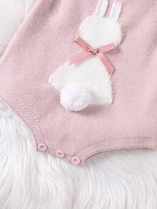 Mono de Pascua para niñas pequeñas, sin mangas, con estampado de conejito y lazo, traje de primavera para recién nacidas - Rosa - Ver 5