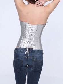 1 件装女士银色压缩运动胸罩，带拉链腰带 - 銀色 - 查看 5