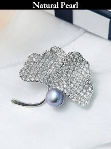 1pc Natural Cultured Freshwater Pearl Brooch, Angel Wings & Ginkgo Leaf Flower Scarf Clip, Elegant Lady Western Jewelry Accessory, Beach, Pride, Birthday, Graduation Gift