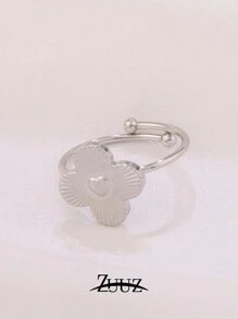 1 pieza Anillo ajustable con forma de trébol de cuatro hojas de acero inoxidable cuadrado a la moda para mujer, adecuado para uso diario, como regalo