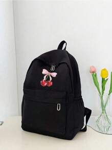 Stylish Simple Y2k Classic Backpack Cherry Pattern School Bag For Graduates, Teen Girls, Freshman, Sophomore, College Junior And High School Students, Perfect For Outdoor, Travel And Back To School, School Backpack, Large Capacity Perfectly Matching With Backpack Accessories, Preppy Backpack For School Back To School Essentials, Bags For University, University Essentials