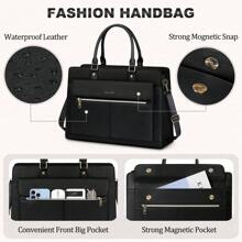 Laptop Bag For Women 15.6 Inch Laptop Tote Bag Business Office Work Bag Professional Briefcase Waterproof Leather PU Computer Bag Teacher Shoulder Bag Handbag - 黑色 - 查看 7