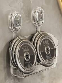 1pc Luxury Stainless Steel Wall-Mounted Suction Cup Storage Rack - No-Drill Hanging Organizer Bin, Suitable For Shower Essentials, Cosmetics And Toiletries - Plastic Shelf For Bathroom Use, No Electricity Required