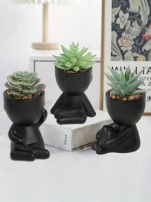 1 pieza/3 piezas Suculenta artificial, planta de suculenta individual pequeña en maceta, con tres formas a elegir, maceta negra, forma de dibujo animado, material PP, material PE, verde, decoración de mesa, decoración del hogar, decoración del jardín, escuela, dormitorio, decoración de oficina