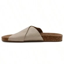Women's Cork Footbed Slide Comfortable Cross-Strap Flat Casual Sandals - 沙色 - 查看 4