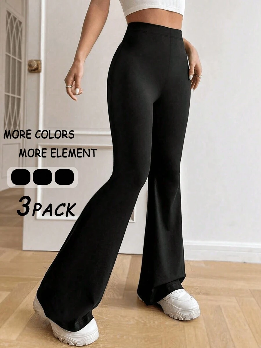 3 buc Pantaloni de yoga sport evazați, cu talie înaltă, pentru femei, cu talie înaltă, pantaloni de antrenament pentru alergare - Negru - Vizualizare 1