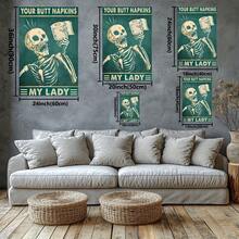 Skeleton Holding Toilet Paper Your Butt Napkins My Lady. Large Wooden Framed Wall Art Home Decor Canvas Painting- For Bedroom, Bathroom, Living Room, Office, Kitchen, Holiday Gift- 1pc - Multicolor - View 3
