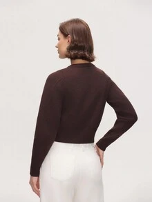 Cárdigan de punto de cuello redondo de manga larga con decoración de botones dorados - Marrón - Ver 2