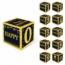1pc 27cm Numbers 0-9 Black Gold Birthday Box, Numbers 0-9 Black Gold Birthday Box, Happy Birthday Party Room Background Decoration, Black Gold 18th 30th 40th 50th 60th 70th 80th Birthday Gift Box Present Boxes For Birthday Celebrations Supplies, Birthday Photo Props, Birthday Party Gift Favor