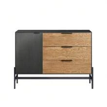SoBuy Sideboard Chest Of Drawers Made Of Wood And Metal Black-Natural - Black - View 4