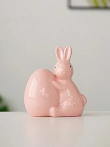 1 Peça Estatueta Cerâmica de Coelho Segurando Ovo, Branco/Rosa, Estilo Minimalista Fofo, Decoração de Páscoa, Adequado para Mesa de Escritório, Casa, Cozinha, Quarto, Sala de Estar, Enfeite Festivo