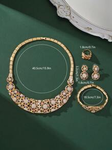 4pcs Colorful Zirconia Stone Jewelry Set For Women, Including Necklace, Earrings, Bracelet, And Ring, Exaggerated Statement Set, Suitable For Bridal, Wedding, Party, Mother's Day, Teacher's Day, Valentine's Day, Back To School Gifts
