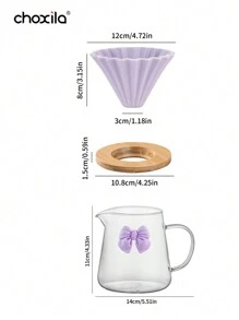 choxila 3 件套，紫色蝴蝶结手冲咖啡壶套装，紫色蝴蝶结透明玻璃咖啡壶和紫色陶瓷折纸滤杯，配木制咖啡滴滤架，重返校园 - 650ml - 查看 11