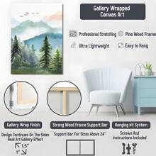 1 Pc Framed Watercolor Green Forest Tree Mountain Range Nature Wall Art Canvas Poster Painting Wall Decor For Bedroom Living Room