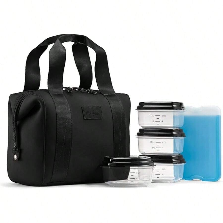 Fit & Fresh Neoprene Like Lunch Bag For Women, Insulated Womens Lunch Bag For Work, Tear & Stain Resistant Large Lunch Box With Containers And Ice, Machine Washable Remi Lunch Bag, Black - Black - View 1