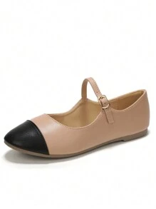 Ballerines Chaussures plates décontractées, design minimaliste de couleurs contrastées - Nude - Voir 2
