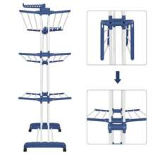 Alloy Steel Clothes Dryer Tower Extendable Clothes Dryer With 6 Foldable Wings On 3 Levels, Foldable Standing Dryer Stable Drying Rack Drying Rack For Indoor & Outdoor, Clothing - Blue+White - View 5