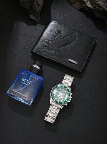 3pcs/Set Men's Fashionable Business PU Leather Wallet, Perfume, Quartz Wrist Watch Gift Set, Perfect Valentine's Day Present For Him