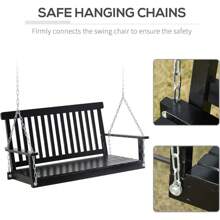 2-Seater Hanging Porch Swing Outdoor Patio Swing Chair Seat With Slatted Build And Chains, 440Lbs Weight Capacity, Black - Multicolor - View 3
