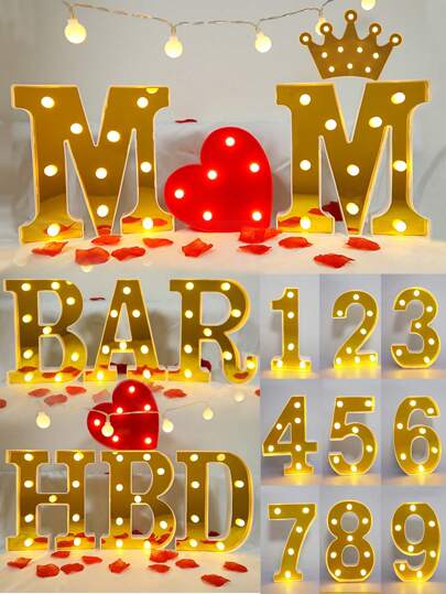 8.58IN Large LED Illuminated Letters/Numbers, Etc. Golden Letter Logo LED Logo 26 Letter Alphabet Night Light Logo Light Digital Light Logo Night Light Home Bar Christmas Light Birthday Party Wedding Decoration, 0-9 Number Golden Glowing Letters, Battery Powered Flashing Letters, With Lights, Suitable For Parties, Proposals, Anniversaries, Weddings, Anniversaries, Dining Tables, Wall Atmosphere Lights Decoration