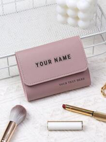 1pc Women Personalized PU Leather Short Wallet, Solid Litchi Pattern Women Trifold Wallet With Laser Engraved Name, Multi-Card Holder, Family Photo, Best Friends, Mother-Daughter, Graduation School Gift, Romantic Gift For Girlfriend - Dusty Purple - View 2