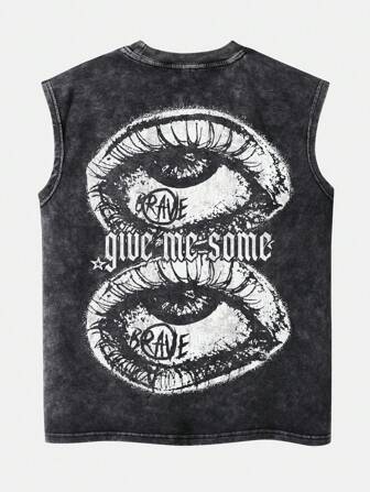 Shwiy 男士街头休闲水洗眼图案印花简约时尚无袖背心