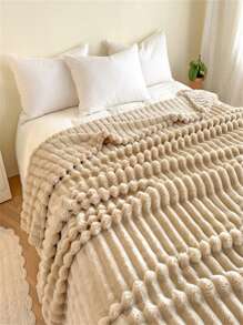 1 Stück einfarbige Jacquard-Wurfdecke, Kunsthasenfell Decke, warm für Kinder und Erwachsene, geeignet für Sofa, Wohnzimmer, Schlafzimmer & Bett, superweiches plüschiges Streifenplaid