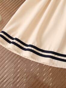 Young Girl Casual Navy Style Short Sleeve Beach Dress, Versatile Party Princess Dress, Summer - Khaki - View 5