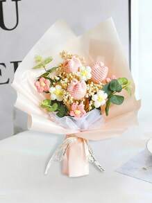 Crochet Flower Tulip Bouquet, Completed Handmade Artificial Flower Knitted Sunflower Bouquet For Festival Wedding Graduation Anniversary Mother's Day Valentine's Day Anniversary Gifts, Valentines Decorations, Wedding Decorations, Photobooth Props - 粉色 - 查看 4