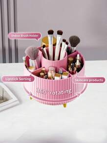1pc Desktop Rotating Makeup Storage Box, Stationery Storage Box, Pen Holder, Cosmetics Display Rack, Multifunctional Makeup Brush Storage Bucket, Skincare Product Storage Box, Plastic Makeup Brush Storage Box Home Bathroom Decor Summer Makeup Organizer