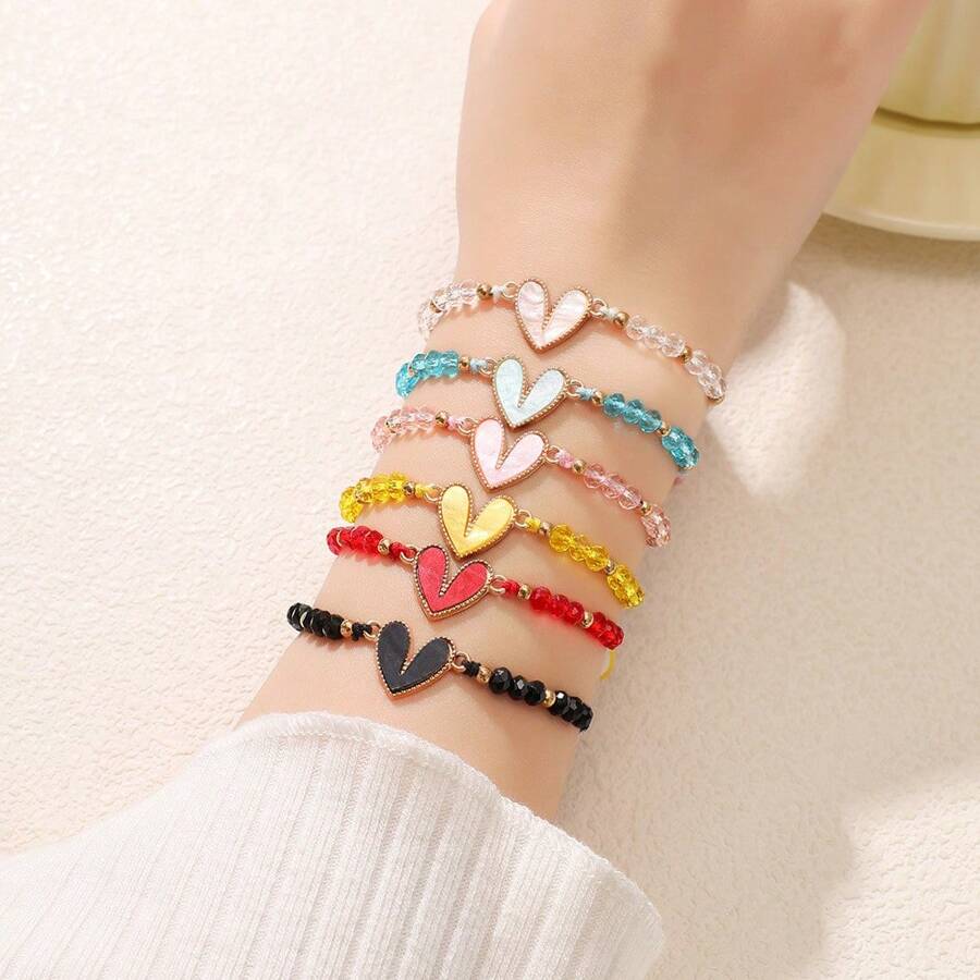 12pcs/Set Multi-Color Heart Beaded Friendsip Bracelets Women Beads Jewelry,Holiday Small Gifts, Christmas Presents.